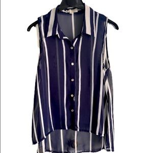Navy striped sheer blouse. Size M